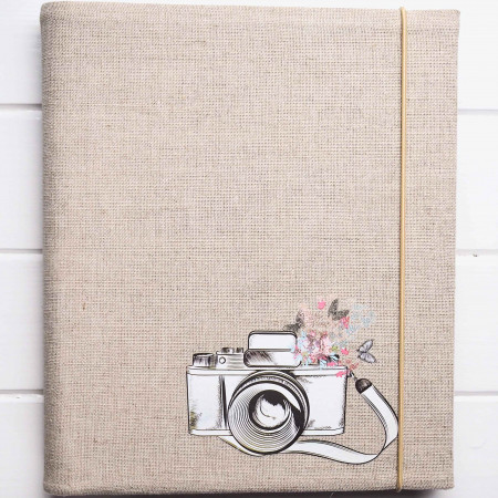 svadobný fotoalbum s foťákom vyrobený z ľanu