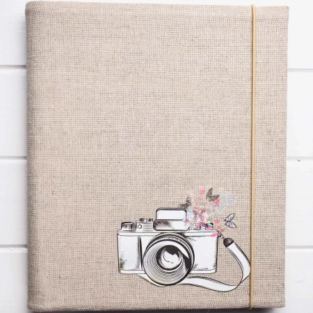 svadobný fotoalbum s foťákom vyrobený z ľanu